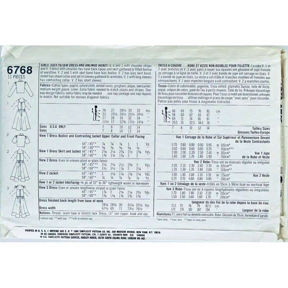 Vintage 80s Easy to Sew Dress and Unlined Jacket Sz 8-12 Simplicity 6768 Uncut. - Picture 2 of 2